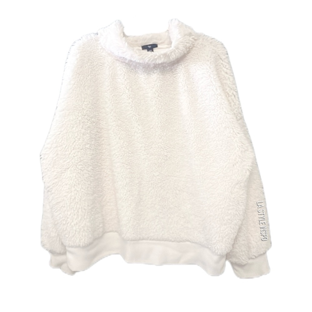 GAP White Sherpa Mock Neck Sweatshirt Cozy & Puffy White Size XXL